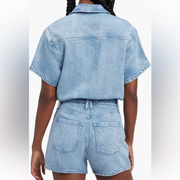 Good American | Weightless Short Jumpsuit Denim Romper Indigo Blue Medium - Picture 2 of 11